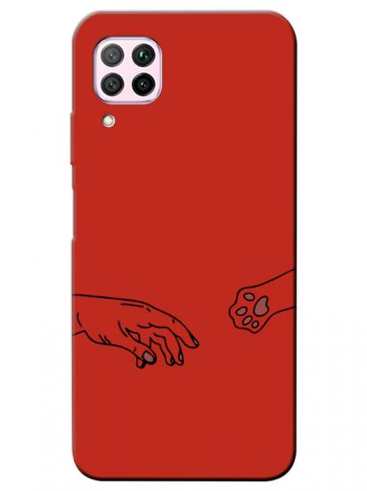 Huawei P40 Lite Hand And Paw Kırmızı Telefon Kılıfı