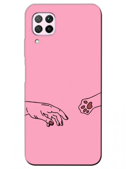 Huawei P40 Lite Hand And Paw Pembe Telefon Kılıfı