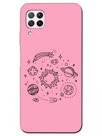 Huawei P40 Lite Gezegen Pembe Telefon Kılıfı