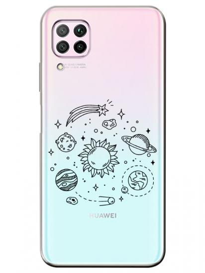 Huawei P40 Lite Gezegen Şeffaf Telefon Kılıfı