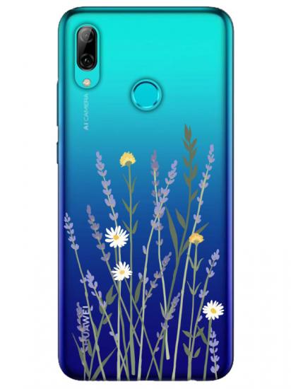 Huawei P Smart 2019 Lavanta Desenli Şeffaf Telefon Kılıfı