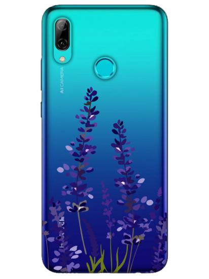 Huawei P Smart 2019 Lavanta Desenli Şeffaf Telefon Kılıfı