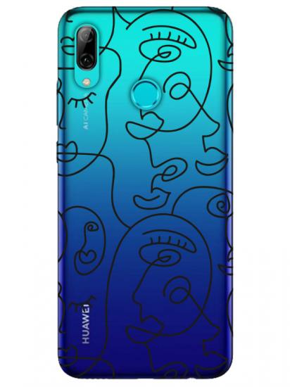 Huawei P Smart 2019 Face Art Şeffaf Telefon Kılıfı