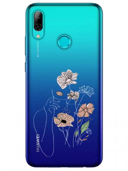 Huawei P Smart 2019 Kadın Çiçek Şeffaf Telefon Kılıfı