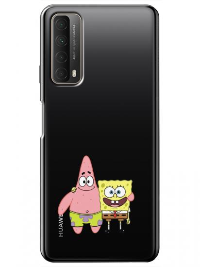 Huawei P Smart 2021 Sünger Bob Ve Patrickstar Şeffaf Telefon Kılıfı