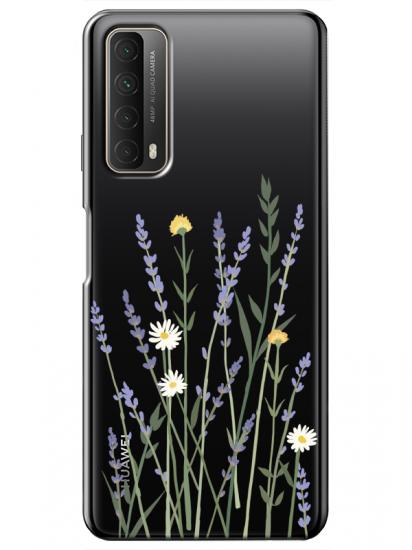 Huawei P Smart 2021 Lavanta Desenli Şeffaf Telefon Kılıfı