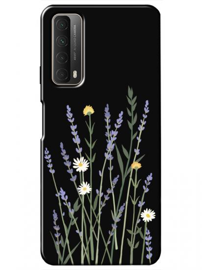 Huawei P Smart 2021 Lavanta Desenli Siyah Telefon Kılıfı