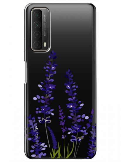 Huawei P Smart 2021 Lavanta Desenli Şeffaf Telefon Kılıfı