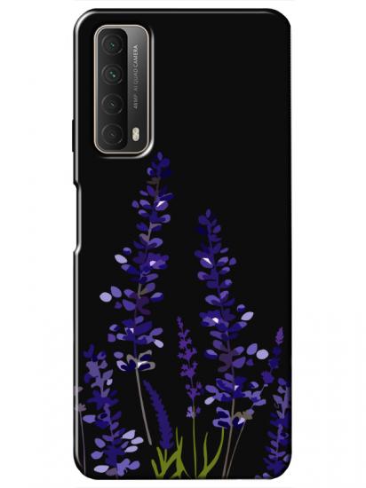 Huawei P Smart 2021 Lavanta Desenli Siyah Telefon Kılıfı