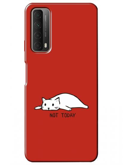 Huawei P Smart 2021 Not Today Kedi Kırmızı Telefon Kılıfı