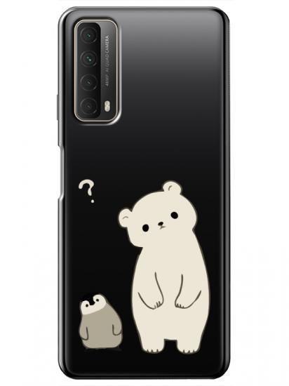 Huawei P Smart 2021 Penguen Ve Ayıcık Şeffaf Telefon Kılıfı