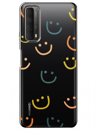 Huawei P Smart 2021 Emoji Gülen Yüz Şeffaf Telefon Kılıfı