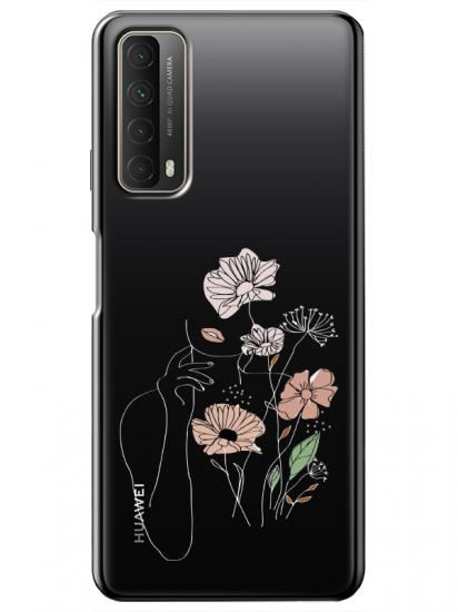 Huawei P Smart 2021 Kadın Çiçek Şeffaf Telefon Kılıfı