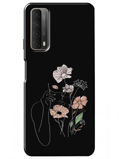 Huawei P Smart 2021 Kadın Çiçek Siyah Telefon Kılıfı