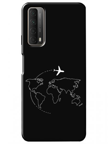 Huawei P Smart 2021 Harita Uçak Siyah Telefon Kılıfı