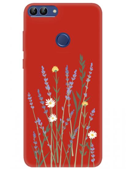 Huawei P Smart Lavanta Desenli Kırmızı Telefon Kılıfı