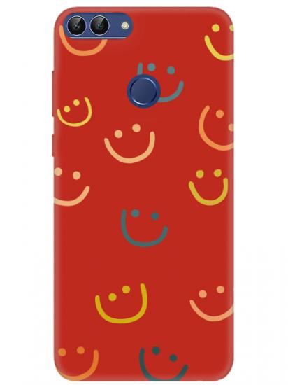 Huawei P Smart Emoji Gülen Yüz Kırmızı Telefon Kılıfı