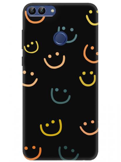 Huawei P Smart Emoji Gülen Yüz Siyah Telefon Kılıfı