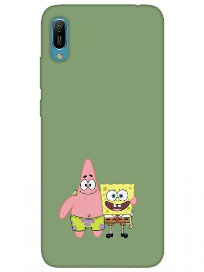 Huawei Y6 2019 Sünger Bob Ve Patrickstar Yeşil Telefon Kılıfı