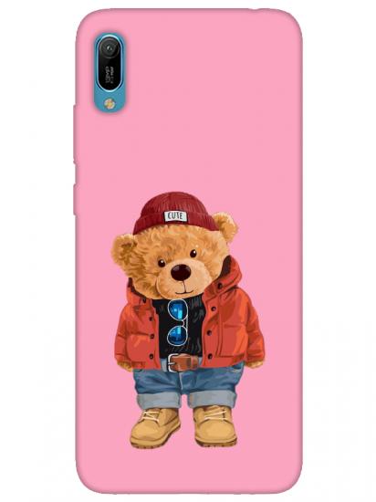 Huawei Y6 2019 Teddy Bear Pembe Telefon Kılıfı