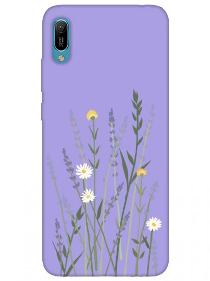 Huawei Y6 2019 Lavanta Desenli Lila Telefon Kılıfı