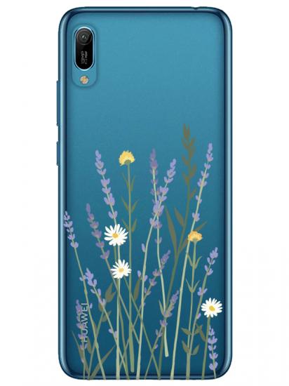 Huawei Y6 2019 Lavanta Desenli Şeffaf Telefon Kılıfı