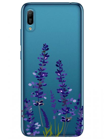 Huawei Y6 2019 Lavanta Desenli Şeffaf Telefon Kılıfı