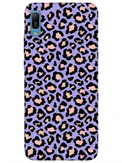 Huawei Y6 2019 Leopar Desenli Lila Telefon Kılıfı