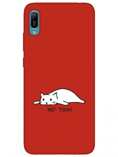 Huawei Y6 2019 Not Today Kedi Kırmızı Telefon Kılıfı