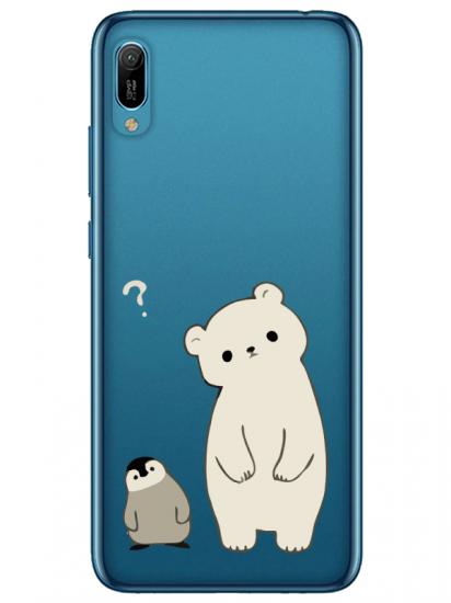 Huawei Y6 2019 Penguen Ve Ayıcık Şeffaf Telefon Kılıfı