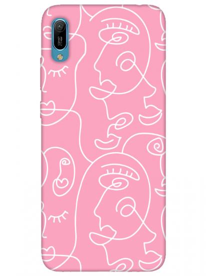 Huawei Y6 2019 Face Art Pembe Telefon Kılıfı