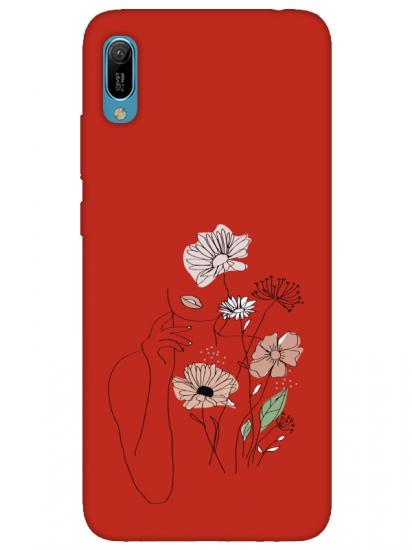 Huawei Y6 2019 Kadın Çiçek Kırmızı Telefon Kılıfı