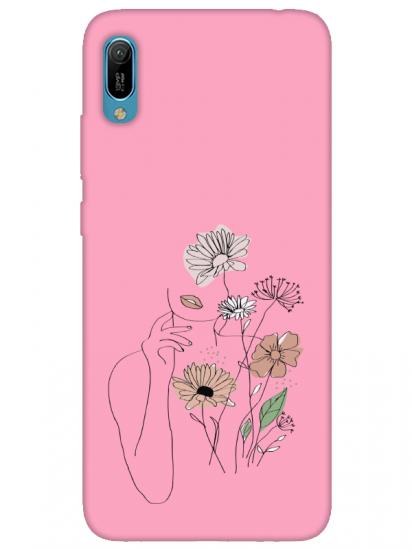 Huawei Y6 2019 Kadın Çiçek Pembe Telefon Kılıfı