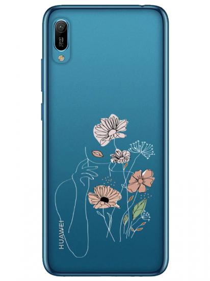 Huawei Y6 2019 Kadın Çiçek Şeffaf Telefon Kılıfı