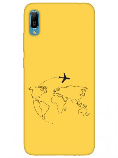 Huawei Y6 2019Face Art Sarı Telefon Kılıfı