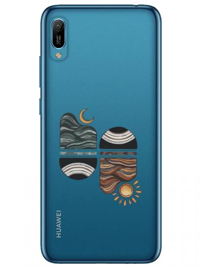 Huawei Y6 2019 Sunset Wave Şeffaf Telefon Kılıfı