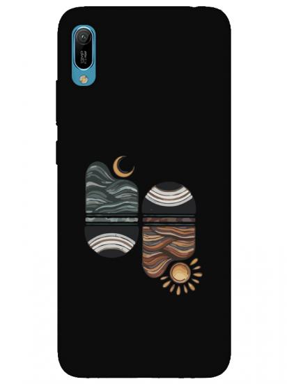 Huawei Y6 2019 Sunset Wave Siyah Telefon Kılıfı