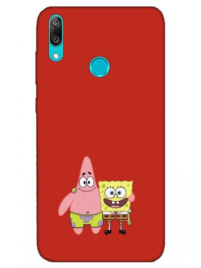 Huawei Y7 2019 Sünger Bob Ve Patrickstar Kırmızı Telefon Kılıfı