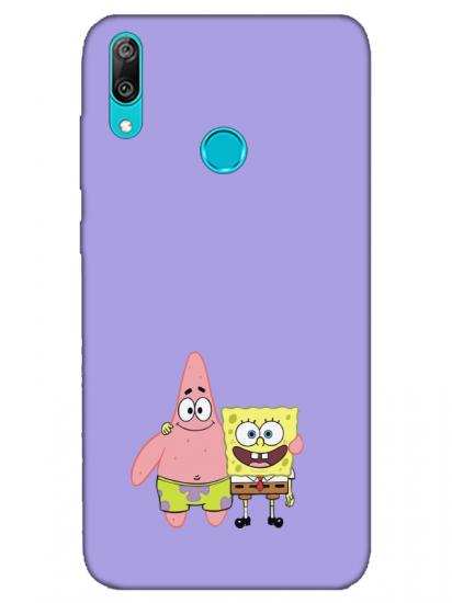 Huawei Y7 2019 Sünger Bob Ve Patrickstar Lila Telefon Kılıfı