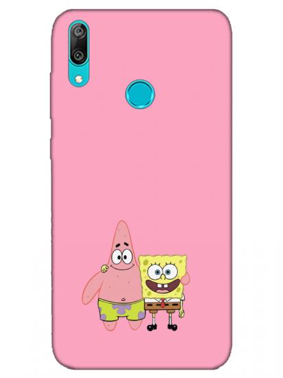 Huawei Y7 2019 Sünger Bob Ve Patrickstar Pembe Telefon Kılıfı