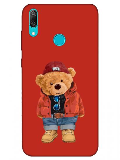 Huawei Y7 2019 Teddy Bear Kırmızı Telefon Kılıfı