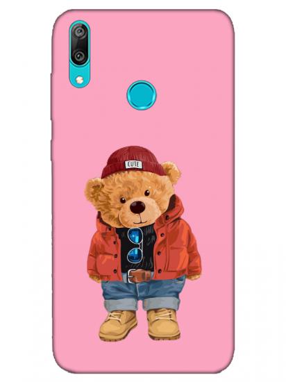 Huawei Y7 2019 Teddy Bear Pembe Telefon Kılıfı