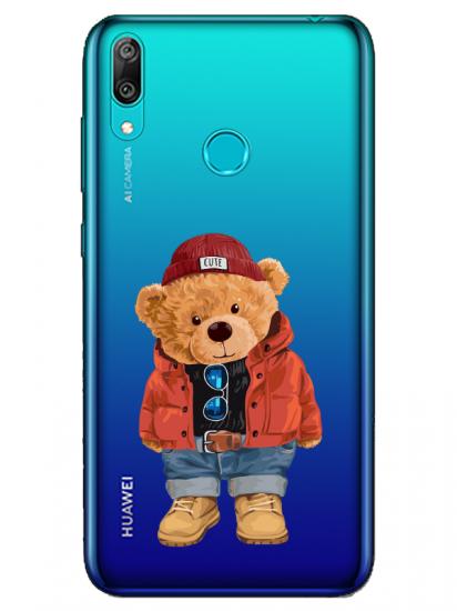 Huawei Y7 2019 Teddy Bear Şeffaf Telefon Kılıfı