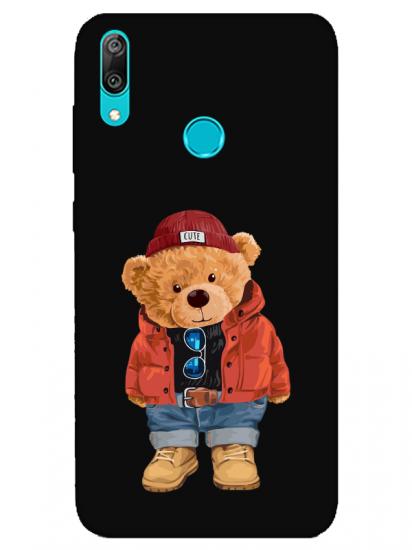 Huawei Y7 2019 Teddy Bear Siyah Telefon Kılıfı