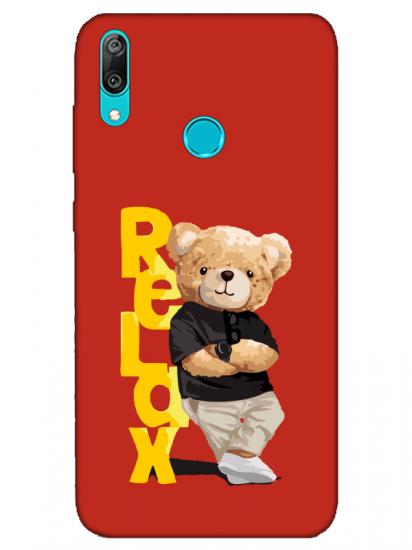 Huawei Y7 2019 Teddy Bear Relax Kırmızı Telefon Kılıfı