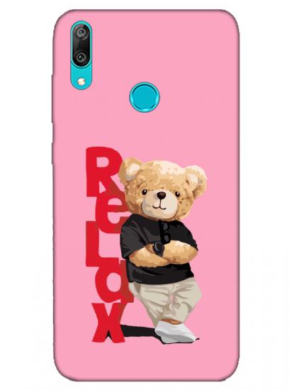 Huawei Y7 2019 Teddy Bear Relax Pembe Telefon Kılıfı