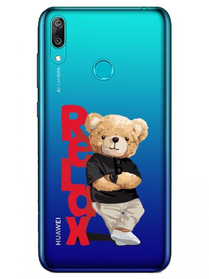 Huawei Y7 2019 Teddy Bear Relax Şeffaf Telefon Kılıfı