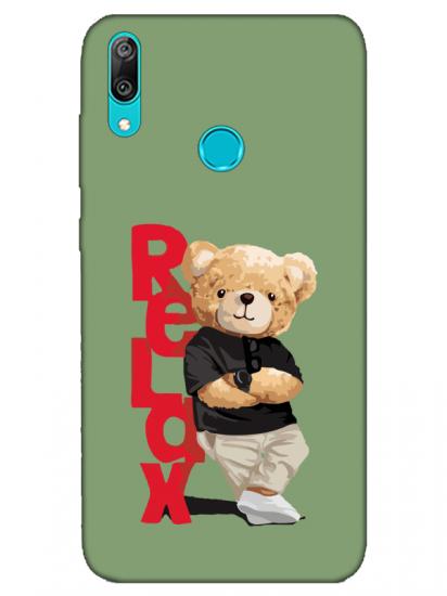 Huawei Y7 2019 Teddy Bear Relax Yeşil Telefon Kılıfı