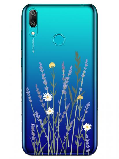 Huawei Y7 2019 Lavanta Desenli Şeffaf Telefon Kılıfı