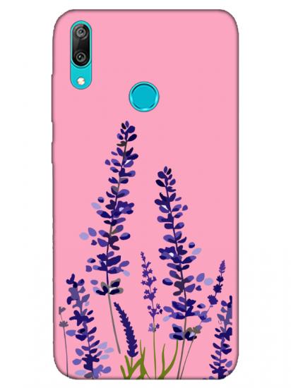 Huawei Y7 2019 Lavanta Desenli Pembe Telefon Kılıfı